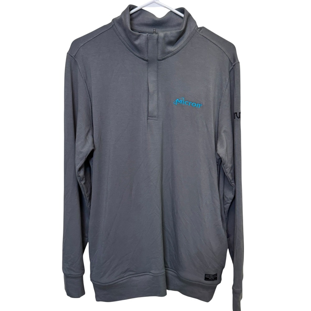 Travis Mathew Mens Newport 1/4 Zip Fleece M Grey Micron Arrow Logo Golf Athletic